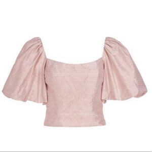 MARKARIAN Mrytle Blush Gingham Silk Puff Sleeve Top